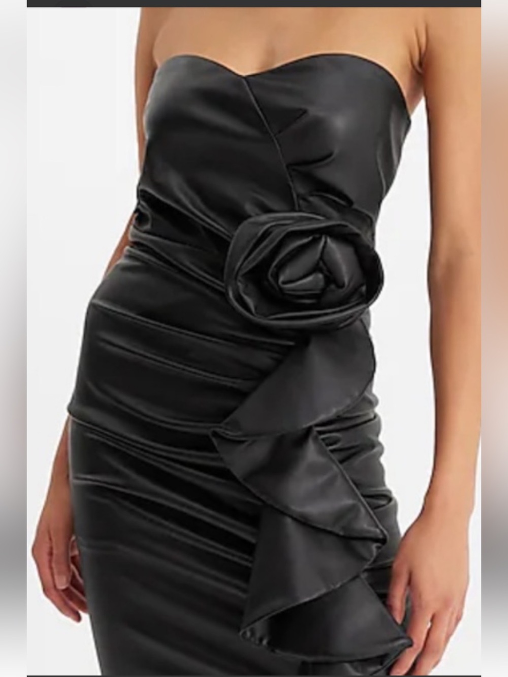 Express Strapless Black Faux Leather Dress with Side Bow